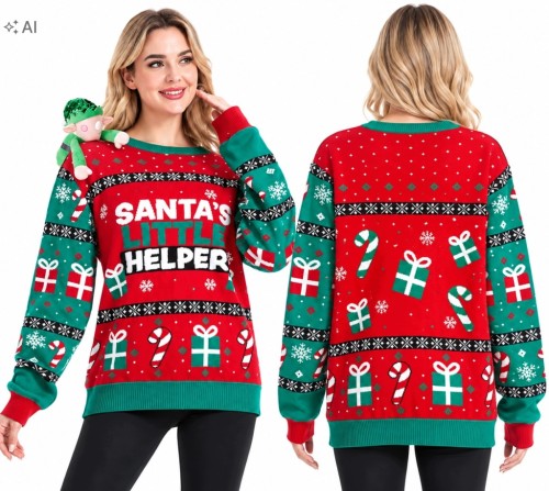 Świąteczny sweter z NAPISEM, zabawny M z długim rękawem unisex CZERWONY