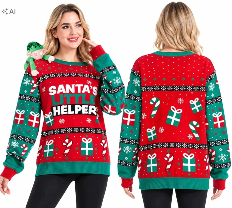 Świąteczny sweter z NAPISEM, zabawny M z długim rękawem unisex CZERWONY