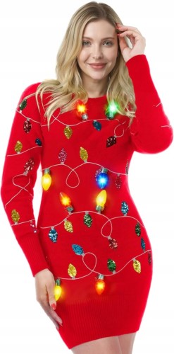 Giggling Getup Sukienka Świąteczna LED Czerwona XL