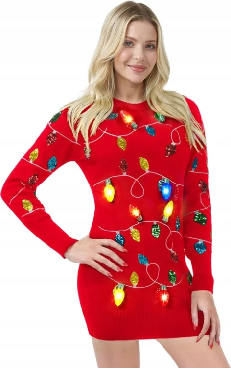 Giggling Getup Sukienka Świąteczna LED Czerwona XL