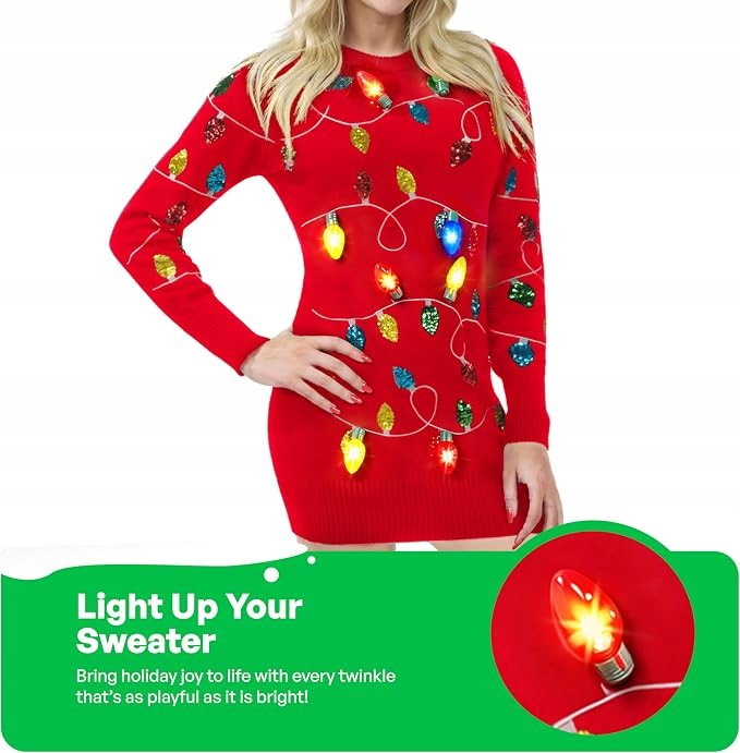 Giggling Getup Sukienka Świąteczna LED Czerwona XL