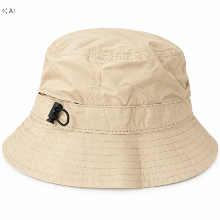 Kapelusz bucket beżowy regulowany ze sznurkiem rybak turystyczny unisex