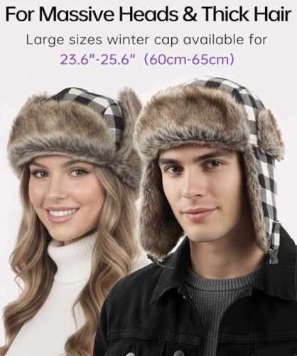 ZYLIOO Czapka Zimowa Uszatka 2XL 60-65 cm Futro + Maska na Twarz Unisex