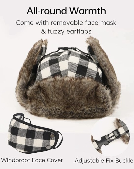 ZYLIOO Czapka Zimowa Uszatka 2XL 60-65 cm Futro + Maska na Twarz Unisex