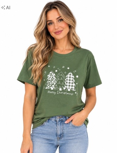 Koszulka damska świąteczna T-shirt Merry Christmas choinki bawełna XL
