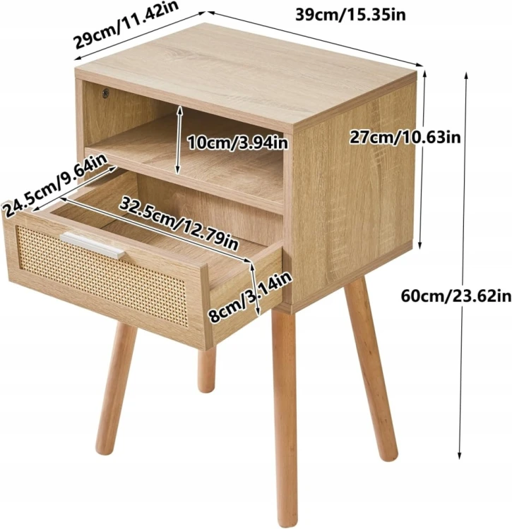 STOLIK NOCNY SZAFKA Z SZUFLADĄ STYLOWY WNS009N IBUYKE 60 cm