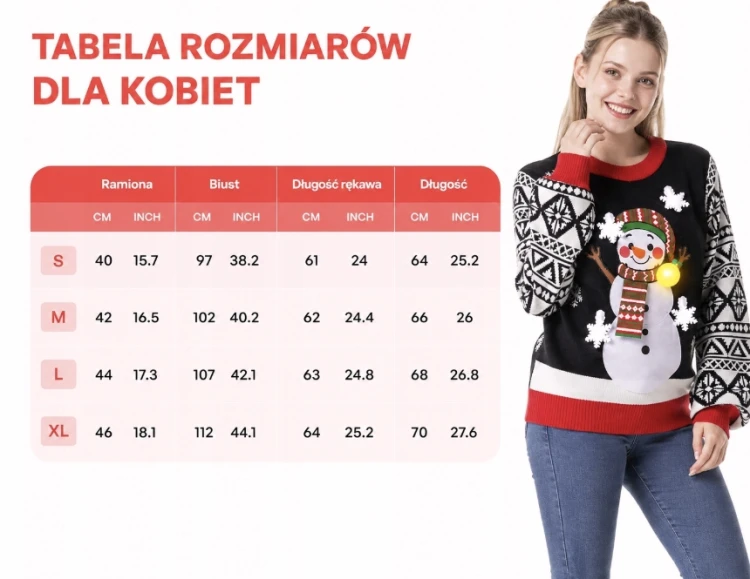 SWETER ŚWIĄTECZNY LED DAMSKI JOYIN BAŁWAN CIEPŁY MIĘKKI KOLOROWY ROZ XL