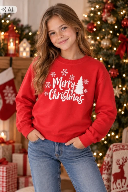 Dziecięca bluza świąteczna „Merry Christmas” – czerwona rozm. 140