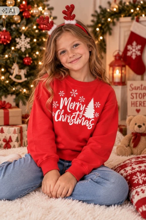 Dziecięca bluza świąteczna „Merry Christmas” – czerwona rozm. 140