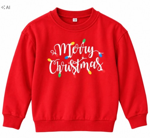 Bluza świąteczna dziecięca 140 Merry Christmas czerwona lampki bawełna