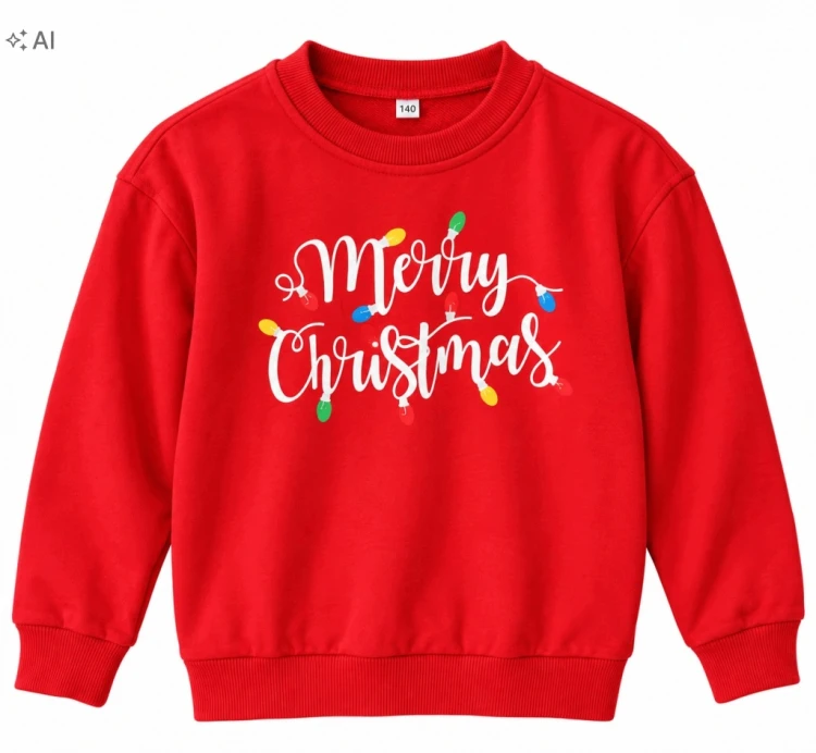 Bluza świąteczna dziecięca 140 Merry Christmas czerwona lampki bawełna