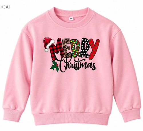 Bluza świąteczna dziecięca 140 różowa Merry Christmas bawełna