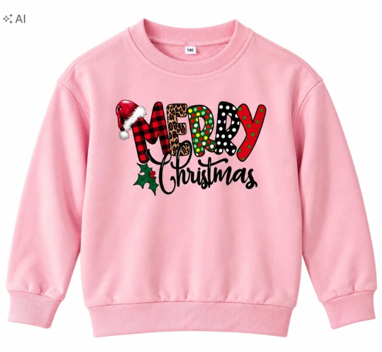 Bluza świąteczna dziecięca 140 różowa Merry Christmas bawełna