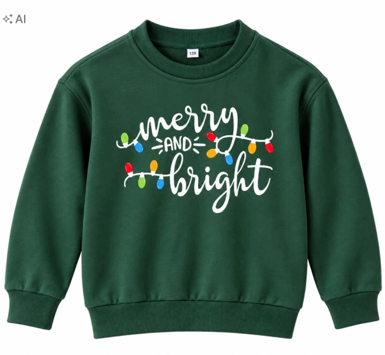 Bluza świąteczna dziecięca 120 zielona Merry and Bright lampki